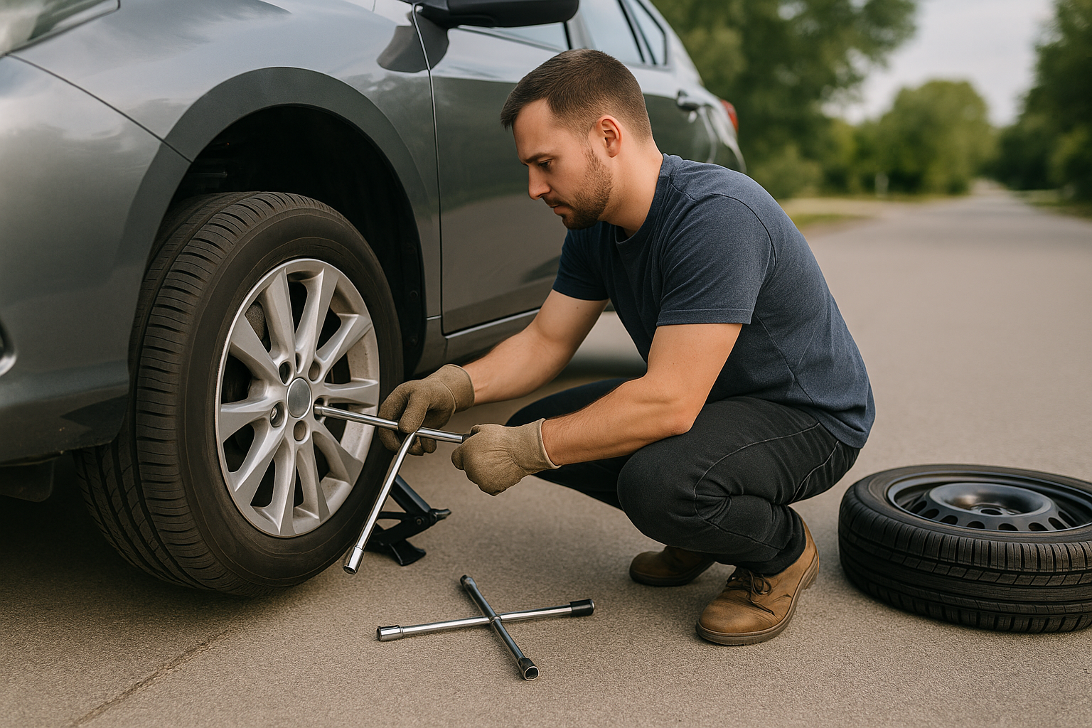 changement de pneu sur une voiture